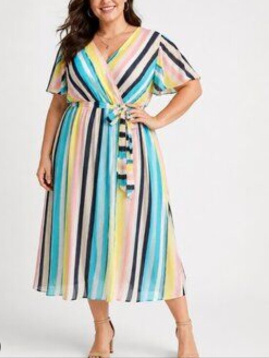 LINE BRYANT Dresses & Skirts - Lane Bryant Multicolor Pastel Striped‎ Wrap Midi Dress